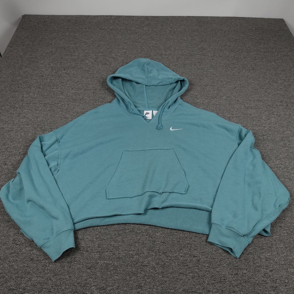 Nike Hoodie Womens Large Green Cropped Oversized French Terry Swoosh Logo